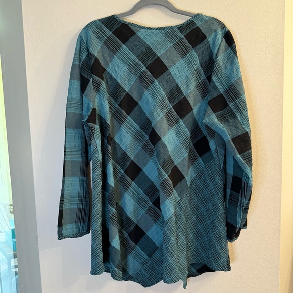 Habitat Women's Plaid Lagenlook Scoop Neck Tunic A-Line With Buttons Black/Brick - Picture 4 of 5